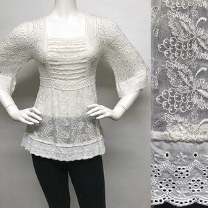 SUNDANCE CATALOG Embroidered FRILL SEEKER Blouse S